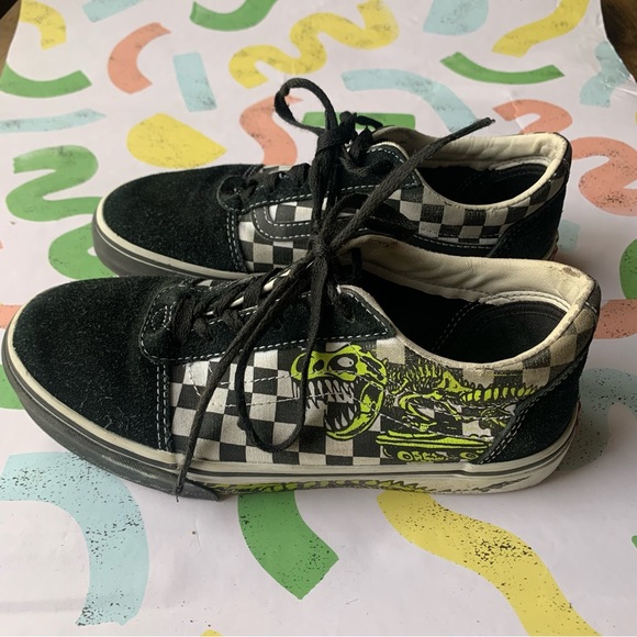 Vans Ward Dino Checkerboard T Rex Old Skool Low Skate Shoes Sneakers Size 4Y - Picture 4 of 8